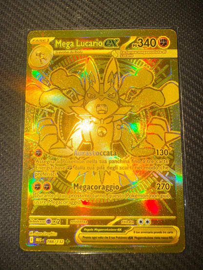 Pokémon TCG - Mega Lucario ex 188/132 Hyper Rare Gold (MUR) - Megaevoluzione [Italiano] (Vedere bene immagini retro)