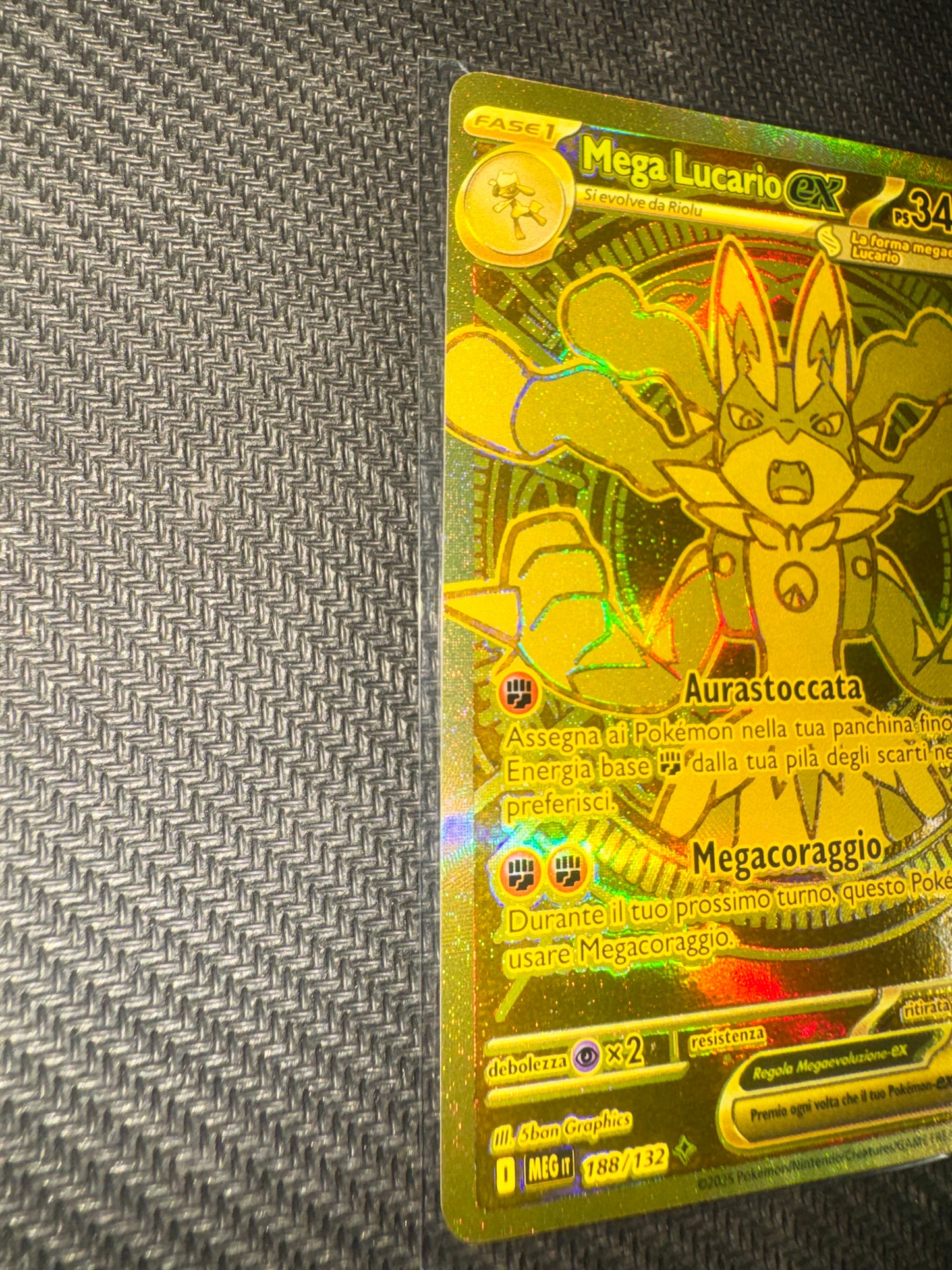 Pokémon TCG - Mega Lucario ex 188/132 Hyper Rare Gold (MUR) - Megaevoluzione [Italiano] (Vedere bene immagini retro)